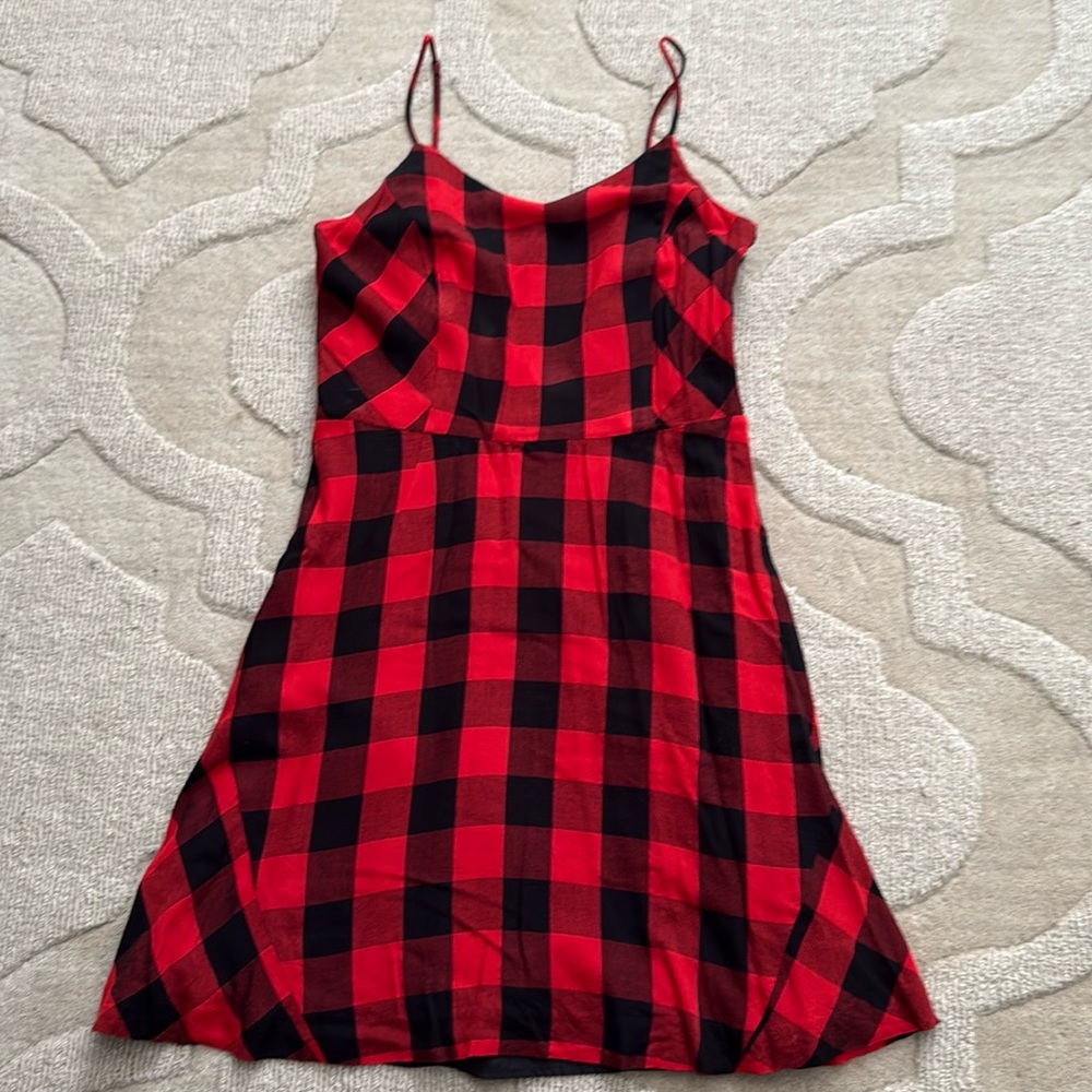 Red and black checkered plaid dress